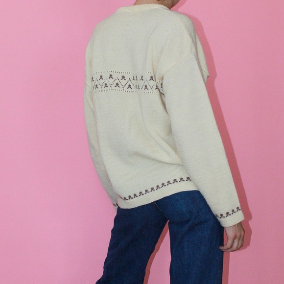 EUC Vintage Cream Wool Fair Isle Button-Up Cardigan - Picture 7 of 12